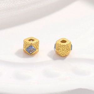 S925 silver golden spacer beads with blue gemstone and relief texture for DIY bracelets