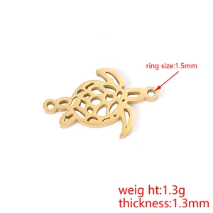 Golden stainless steel hollow sea turtle pendant charm with product dimensions for DIY jewelry