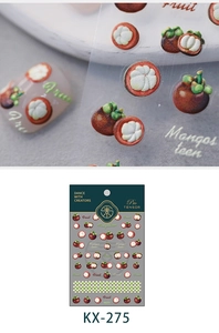 Detail showing 3D mangosteen fruit nail art stickers with KX-275 realistic patterns