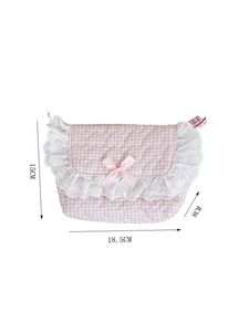 Pink plaid lace crossbody bag with dimensions 18.5cm length by 15cm height by 8cm width