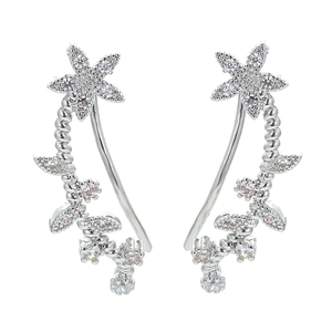 Elegant silver sunflower earrings with sparkling white cubic zirconia floral vine design