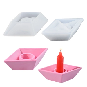 DIY paper boat silicone mold for candle holders and gypsum crafts with finished pink sample