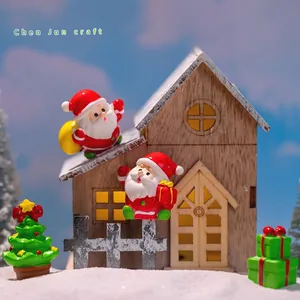 Miniature Christmas figurine set with Santa Claus, Xmas tree and gift box for DIY decor