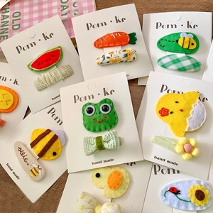 Cartoon Animal Fabric Hair Clips Set For Kids Cute Bow Floral Pattern Handmade Felt Hairpins Girls Sweet Hair Accessories