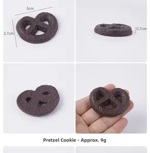 Detailed views of a 5cm faux chocolate cookie model showing precise dimensions and weight