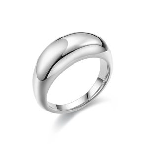 Minimalist silver dome ring in polished titanium steel with a sleek teardrop design