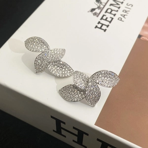 Boucles d'oreilles feuilles élégantes avec micro-incrustation de zircons et fini argent
