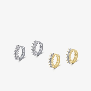 Minimalist Huggie Hoop Earrings With Clear Cubic Zirconia In 925 Sterling Silver Elegant Sparkling Jewelry For Women