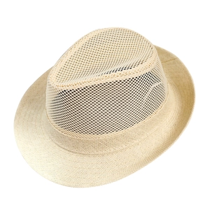 Ademende heren zonnehoed van beige stro met mesh en opgerolde rand voor zomerse bescherming