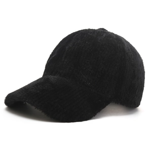 Winter faux cashmere baseball cap in black with vertical stripe texture for warmth