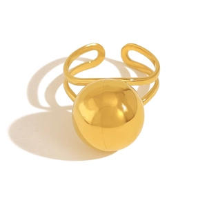 Polished gold stainless steel sphere ring with adjustable double-band minimalist design