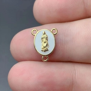 Golden Virgin Mary St. Benedict pendant for DIY jewelry with detailed religious relief