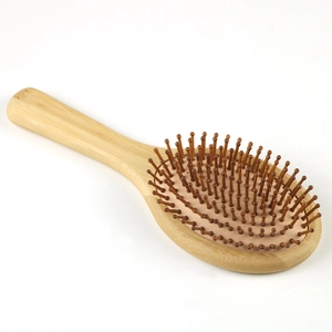 Spazzola per capelli in bambù naturale con manico in legno per massaggio cutaneo