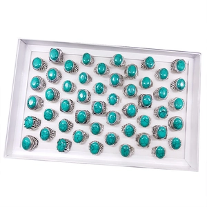 Vintage silver alloy ring set with turquoise stones featuring ethnic floral engravings