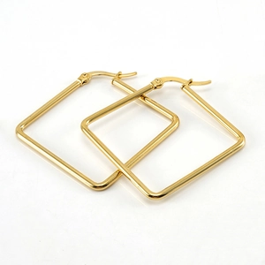 Minimalist polished gold titanium steel square hoop earrings with glossy finish