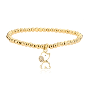 Chic golden beaded stretch bracelet with a cute elephant pendant and sparkling zircons