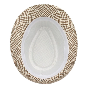 Cappello vintage in paglia di carta a scacchi con fodera interna e fascia antisudore retro