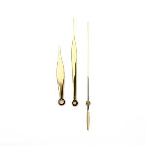 Polished gold clock needle set with leaf-shaped hour and minute hands on white background