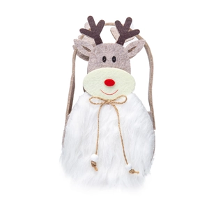Christmas reindeer gift bag with white faux fur and brown felt fabric for holiday decor