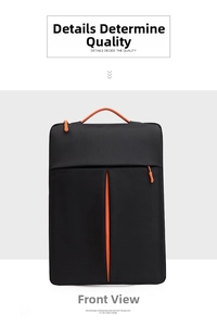 Detail view of the slim laptop sleeve showing orange accents and zipper compartments