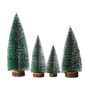 Set of 4 mini artificial cedar Christmas trees with snow effect and wooden bases