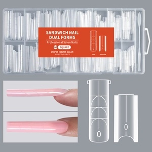Detailed set of 256 clear square nail forms in 16 sizes with professional storage case