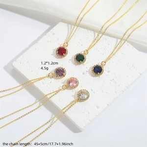 Exquisite circular zircon pendant necklaces in various colors with golden chain set