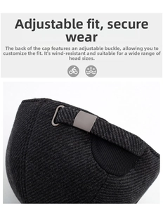 Detailed view of the adjustable metal buckle and textured wool fabric on the winter cap