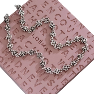 Vintage silver punk cross necklace chain with gothic metallic texture for women