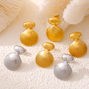 Minimalist geometric shell stud earrings in 18k gold and silver plated titanium steel