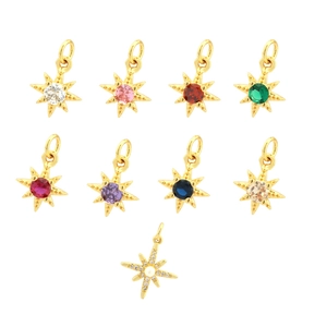 18K gold plated brass star pendants set with colorful zircon stones for DIY jewelry making