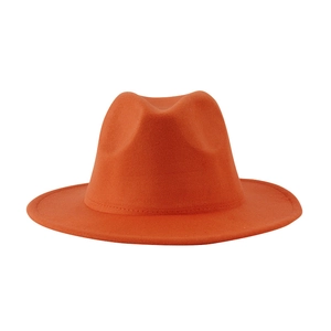 Classic bright orange wide brim felt fedora hat with elegant stitched edge for unisex style