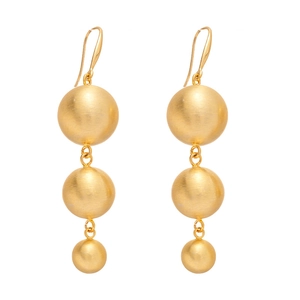 Elegant gold metal tiered ball drop earrings featuring a minimalist triple sphere design