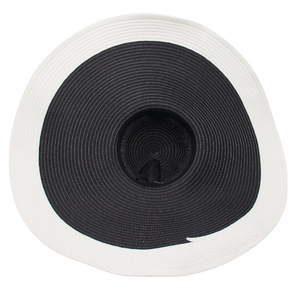 Classic wide brim straw sun hat with black and white color-block spiral woven texture