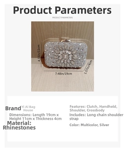 Sparkling rhinestone evening clutch 19x11x4cm size guide with floral crystal pattern
