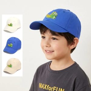 Polyester Kids Baseball Cap With Dinosaur Cartoon Patch Quick Dry Breathable Sun Protection Outdoor Adjustable Hat