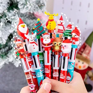 Cartoon Weihnachten Mehrfarbiger Kugelschreiber 3D Silikon Weihnachtsmann Schneemann Rentier Einziehbarer Stift Geschenk