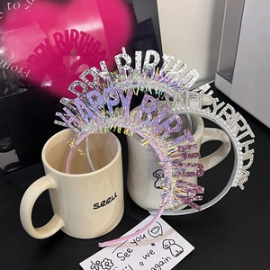 Three-piece birthday headbands set with glitter letters and rainbow tassels for parties