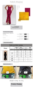 Detailed size chart and material specs for the yellow lace-up long summer dress