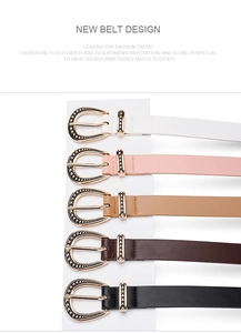 Detailed view of women's western belts with vintage gold buckles in five classic colors