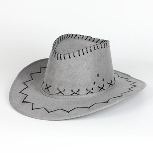 Chapeau de cowboy gris clair en suédine avec coutures à la main et œillets en métal