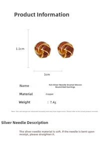 Detailed size chart for retro twisted round stud earrings with 925 silver needles