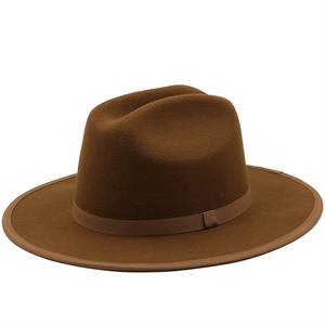 Classic dark brown wool felt fedora hat with wide flat brim and minimalist ribbon trim