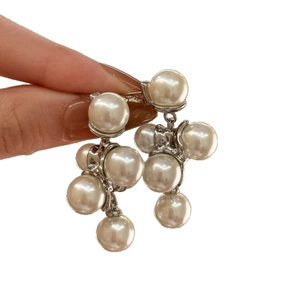 Elegant French cluster pearl drop earrings with silver finish for a luxurious fashion look