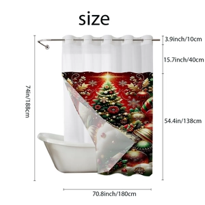 Christmas tree and snowflake pattern hookless shower curtain for bathroom 71x74 inches