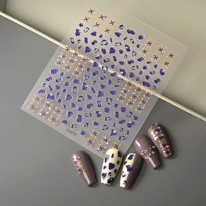 Graffiti leopard nail stickers with silver rhinestones and cross patterns for manicure