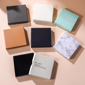 Minimalist square jewelry gift boxes in multiple colors with elegant English slogans