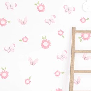 Watercolor Butterfly Flower Wall Stickers Removable PVC Decals For Kids Room Nursery Bedroom Home Decor Aesthetic Nature