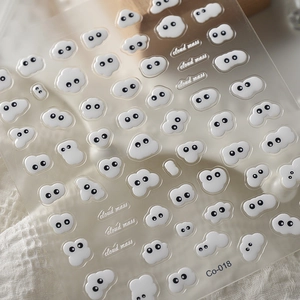 3D embossed nail art stickers featuring cute white clouds and eyes design, item Co-018