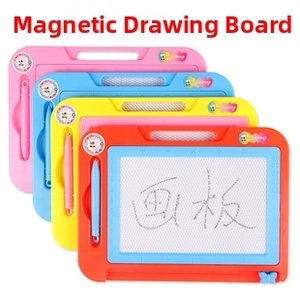Macro detail of magnetic drawing boards in four colors with pens and sliding erasers